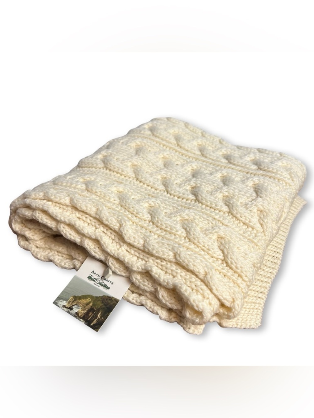 NWT Aran Crafts Ireland 100% Merino Wool Cable Knit Ivory Scarf‎ Made Ireland
